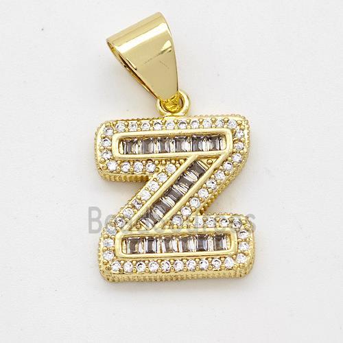 Copper Pendant Pave Zirconia Letter-Z Gold Plated