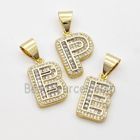 Copper Alphabet Pendant Pave Zirconia Mix Letters Gold Plated