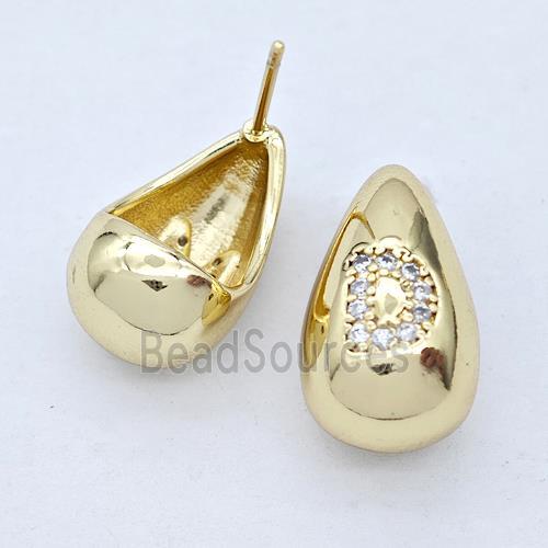 Copper Teardrop Stud Earring Pave Zirconia Letter-D Gold Plated