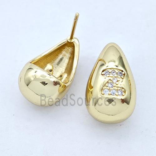 Copper Teardrop Stud Earring Pave Zirconia Letter-Z Gold Plated