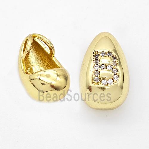 Copper Teardrop Pendant Pave Zirconia Letter-B Gold Plated