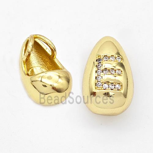 Copper Teardrop Pendant Pave Zirconia Letter-E Gold Plated