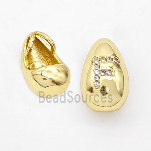 Copper Teardrop Pendant Pave Zirconia Letter-F Gold Plated