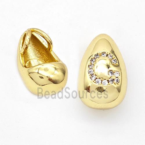 Copper Teardrop Pendant Pave Zirconia Letter-G Gold Plated