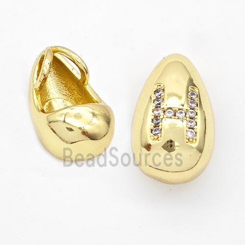 Copper Teardrop Pendant Pave Zirconia Letter-H Gold Plated