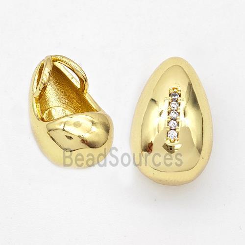 Copper Teardrop Pendant Pave Zirconia Letter-I Gold Plated