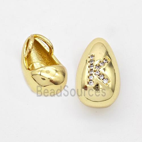 Copper Teardrop Pendant Pave Zirconia Letter-K Gold Plated