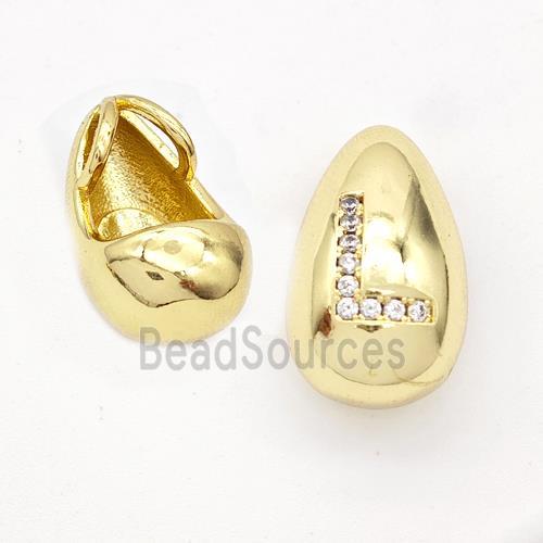 Copper Teardrop Pendant Pave Zirconia Letter-L Gold Plated