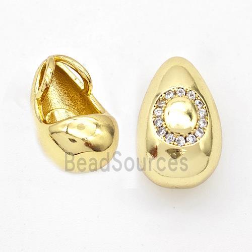 Copper Teardrop Pendant Pave Zirconia Letter-O Gold Plated