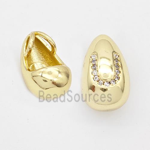 Copper Teardrop Pendant Pave Zirconia Letter-U Gold Plated