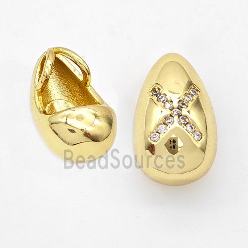 Copper Teardrop Pendant Pave Zirconia Letter-X Gold Plated