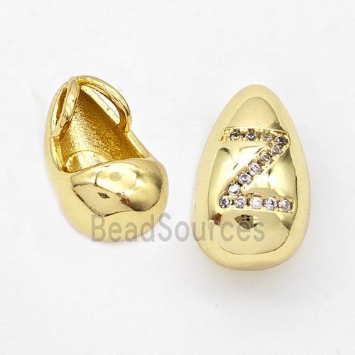 Copper Teardrop Pendant Pave Zirconia Letter-Z Gold Plated