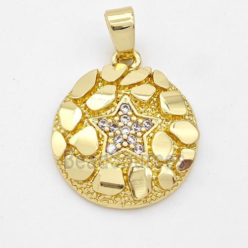 Copper Circle Pendant Micro Pave Zircon Star Nugget Gold Plated