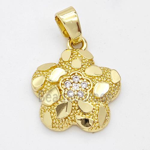 Copper Flower Pendant Pave Zirconia Nugget Gold Plated