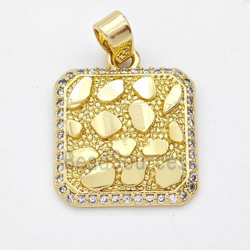 Copper Square Pendant Micro Pave Nugget Gold Plated