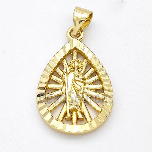 Saint Jude Charms Copper Teardrop Pendant Gold Plated