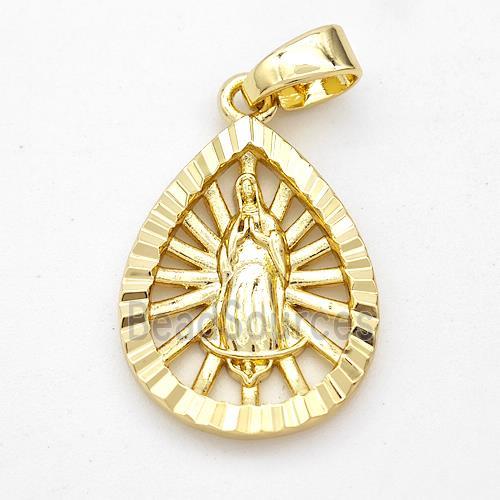 Virgin Mary Charms Copper Teardrop Pendant Gold Plated