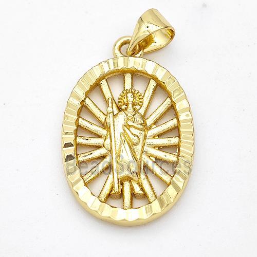 Saint Jude Charms Copper Oval Pendant Gold Plated