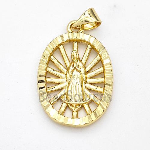 Virgin Mary Charms Copper Oval Pendant Gold Plated