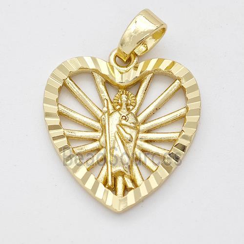 Saint Jude Charms Copper Heart Pendant Gold Plated