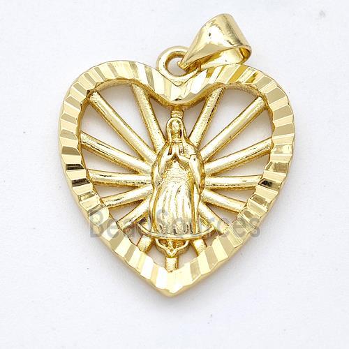 Virgin Mary Charms Copper Heart Pendant Gold Plated