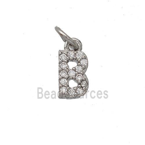 Copper Pendant Pave Zirconia Letter-B Platinum Plated