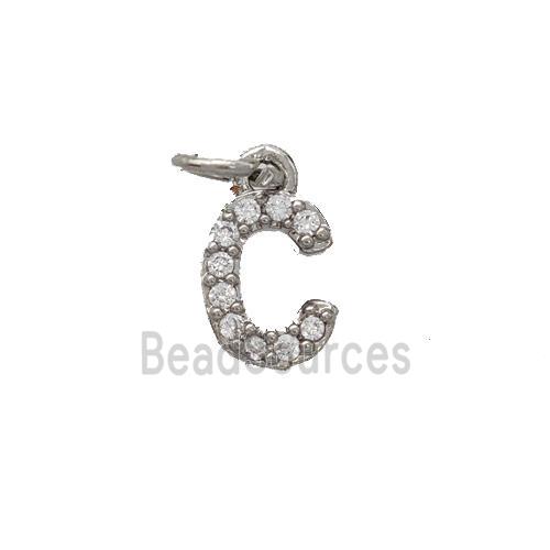 Copper Pendant Pave Zirconia Letter-C Platinum Plated