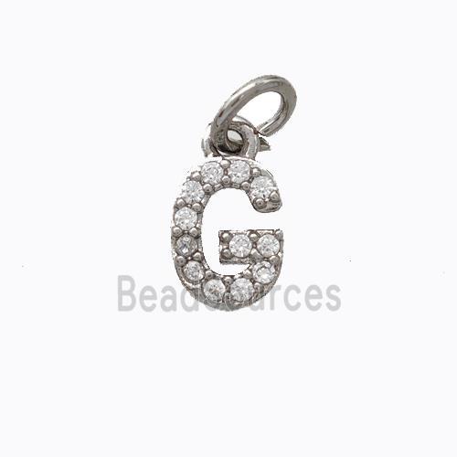 Copper Pendant Pave Zirconia Letter-G Platinum Plated