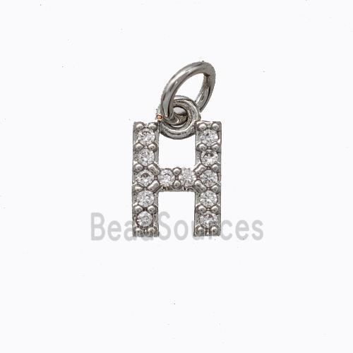 Copper Pendant Pave Zirconia Letter-H Platinum Plated