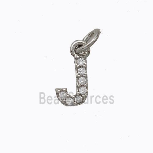 Copper Pendant Pave Zirconia Letter-J Platinum Plated