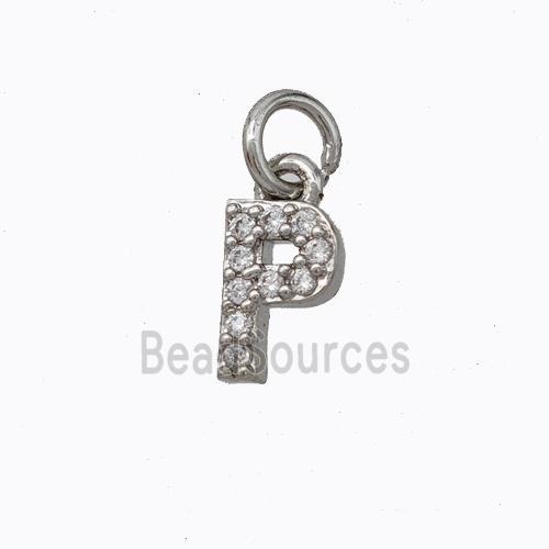 Copper Pendant Pave Zirconia Letter-P Platinum Plated