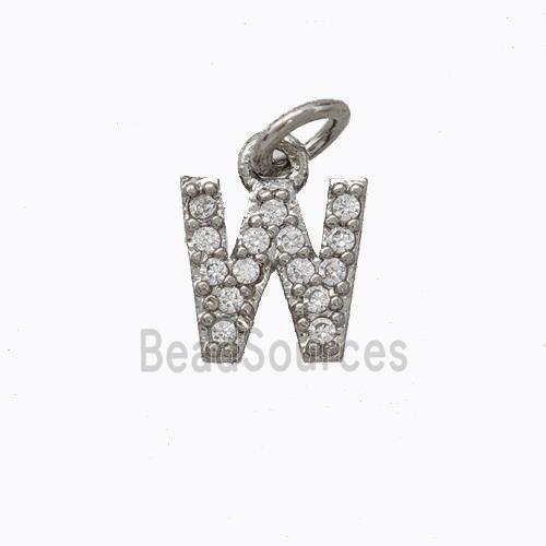 Copper Pendant Pave Zirconia Letter-W Platinum Plated