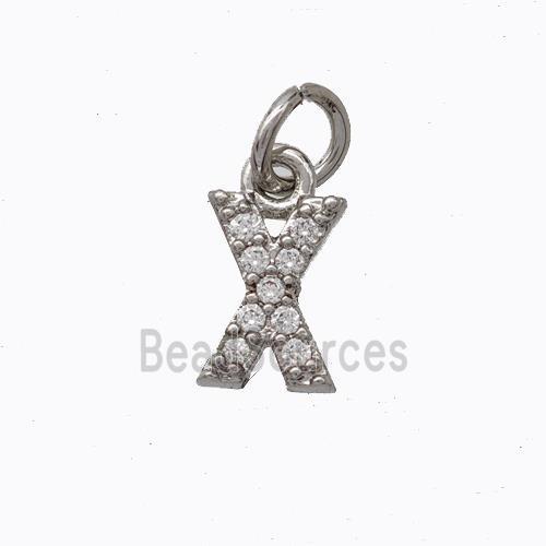 Copper Pendant Pave Zirconia Letter-X Platinum Plated