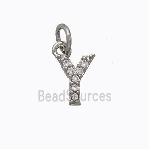 Copper Pendant Pave Zirconia Letter-Y Platinum Plated