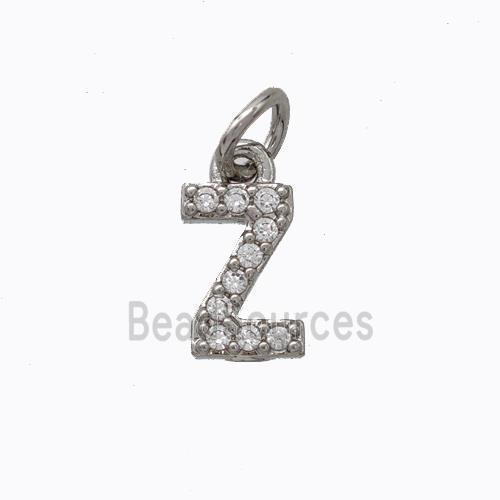 Copper Pendant Pave Zirconia Letter-Z Platinum Plated