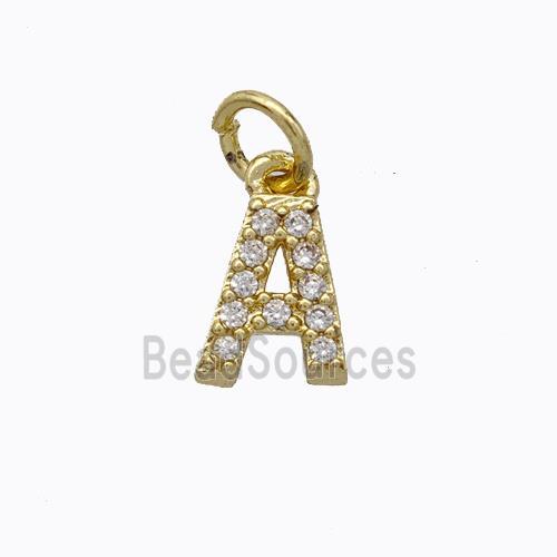 Copper Pendant Pave Zirconia Letter-A Gold Plated