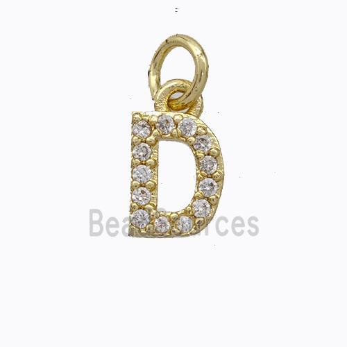 Copper Pendant Pave Zirconia Letter-D Gold Plated