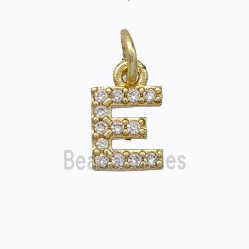 Copper Pendant Pave Zirconia Letter-E Gold Plated