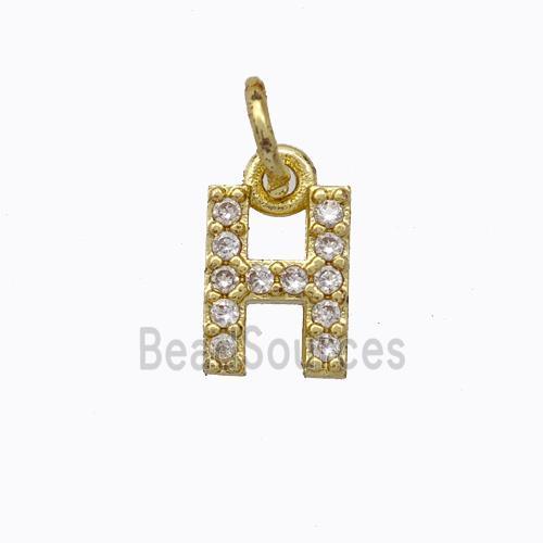 Copper Pendant Pave Zirconia Letter-H Gold Plated