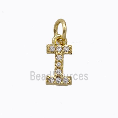 Copper Pendant Pave Zirconia Letter-I Gold Plated