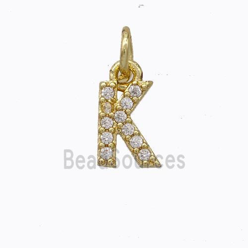 Copper Pendant Pave Zirconia Letter-K Gold Plated