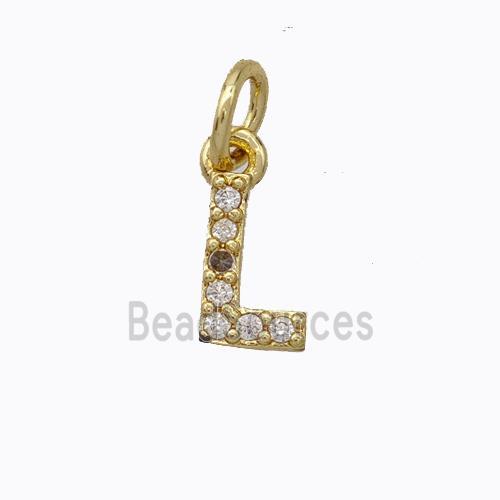 Copper Pendant Pave Zirconia Letter-L Gold Plated