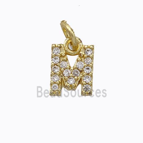 Copper Pendant Pave Zirconia Letter-M Gold Plated