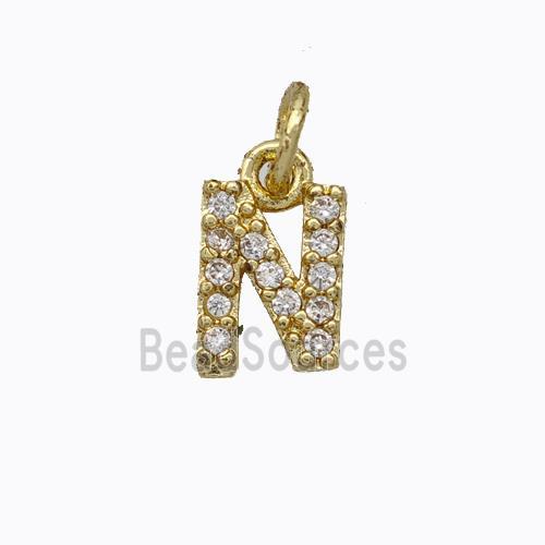 Copper Pendant Pave Zirconia Letter-N Gold Plated