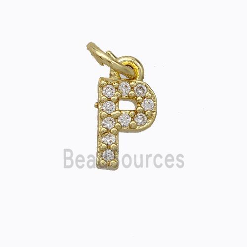 Copper Pendant Pave Zirconia Letter-P Gold Plated