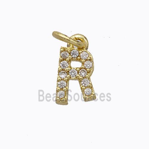 Copper Pendant Pave Zirconia Letter-R Gold Plated