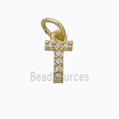 Copper Pendant Pave Zirconia Letter-T Gold Plated