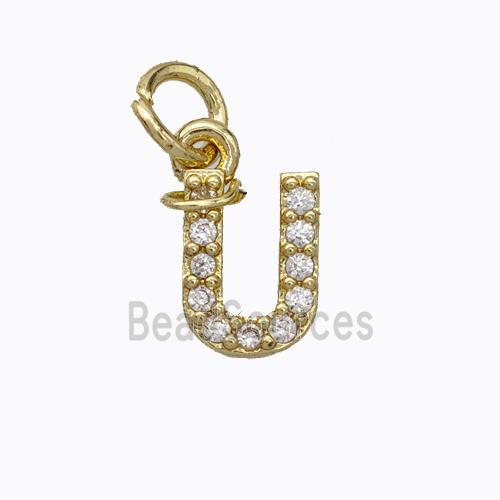 Copper Pendant Pave Zirconia Letter-U Gold Plated