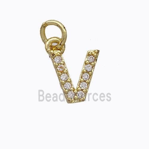 Copper Pendant Pave Zirconia Letter-V Gold Plated