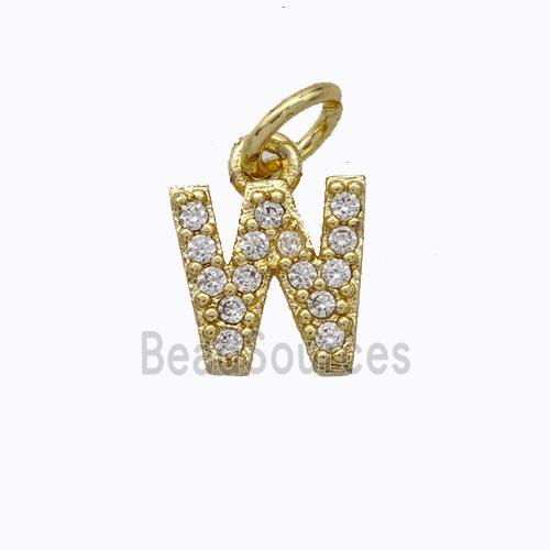 Copper Pendant Pave Zirconia Letter-W Gold Plated